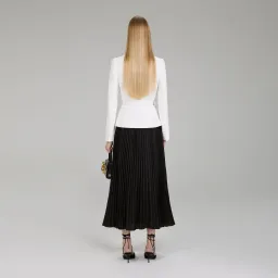 Self-Portrait Pleated Skirt Midi Dress Cream and Black Size 16 for rent on The Volte - image 2