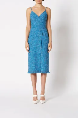 Scanlan Theodore Tweed Midi Dress Blue Size 6 for rent on The Volte - image 2
