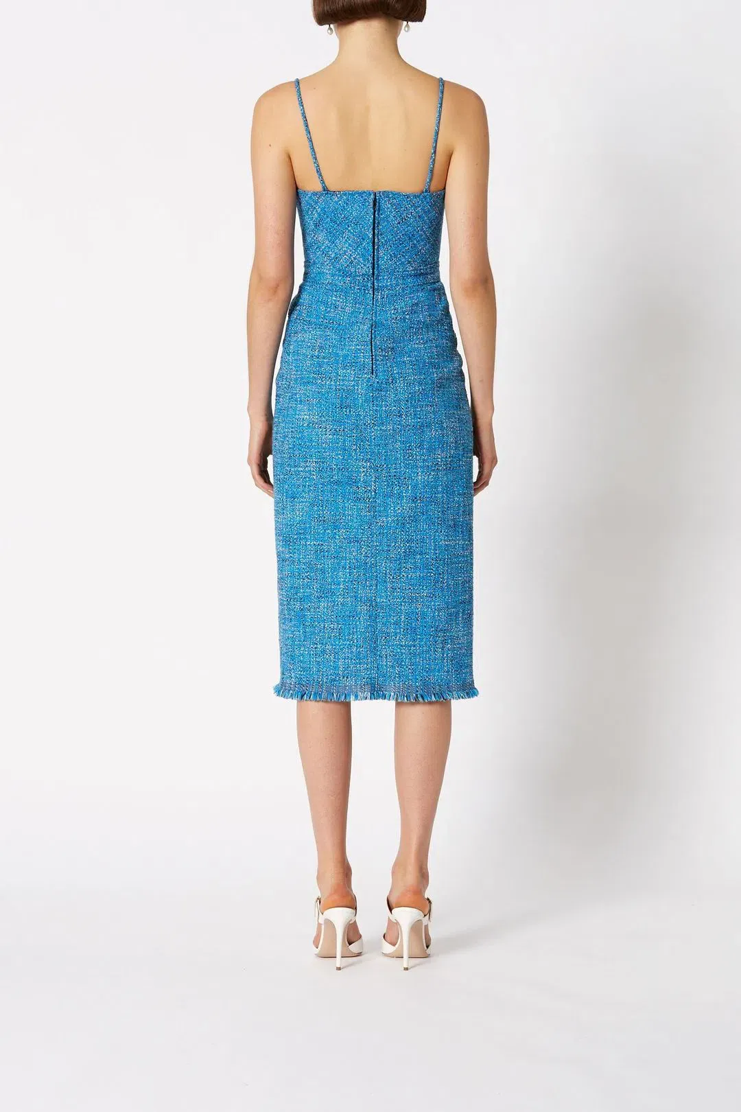 Scanlan Theodore Tweed Midi Dress Blue Size 6 for rent on The Volte - main image