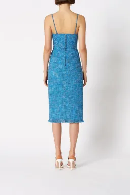 Scanlan Theodore Tweed Midi Dress Blue Size 6 for rent on The Volte - image 3