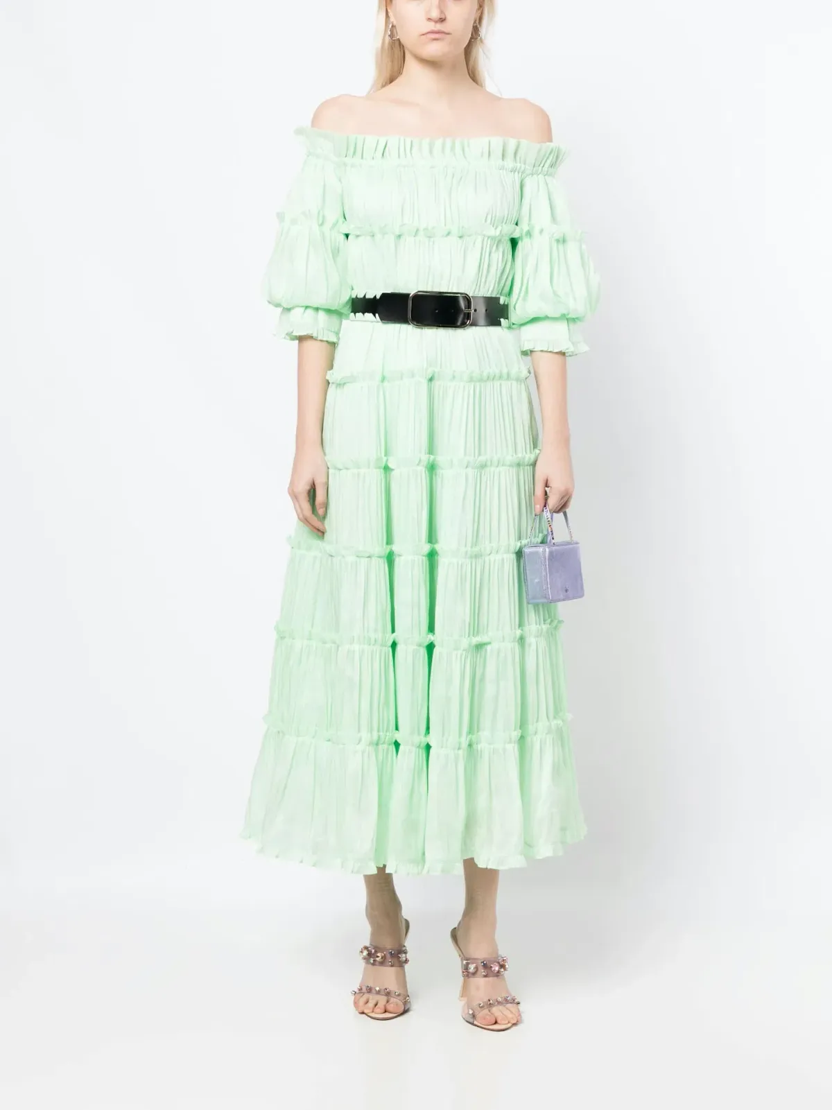 Leo Lin Rue Off Shoulder Tiered Dress Mint Size 12 - Image 1
