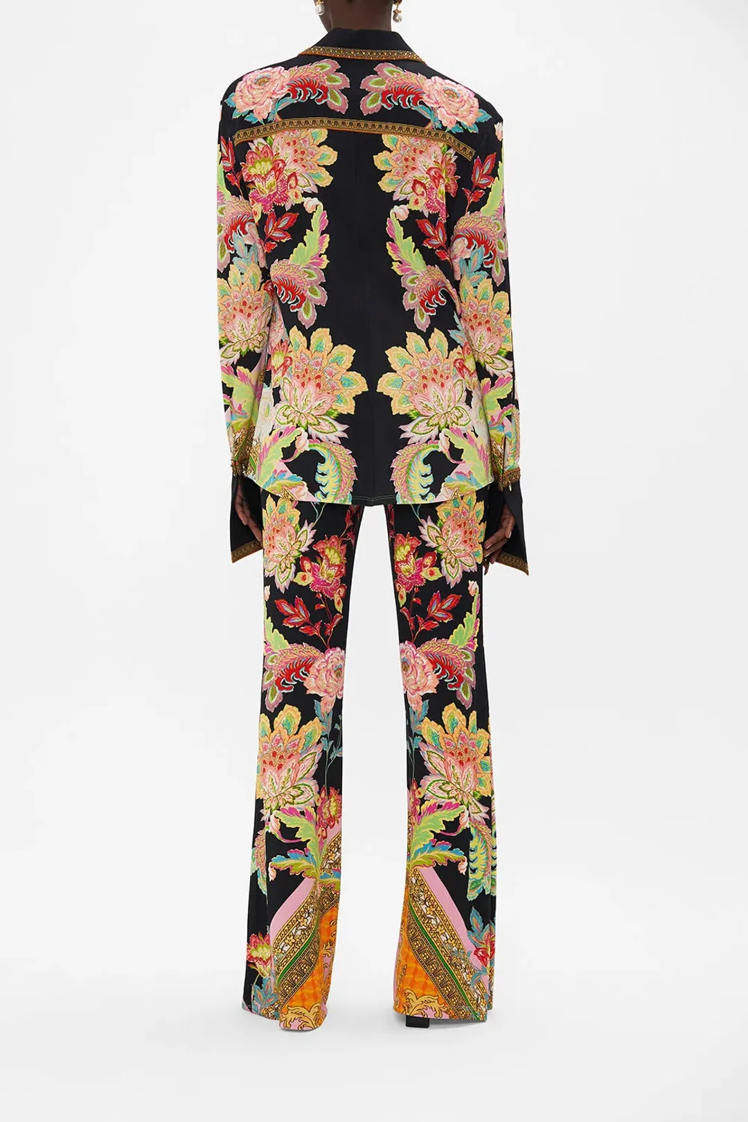 Camilla Sundowners In Sicily Fitted Jersey Shirt & Flare Pant Set Multi Floral Size S / AU 10 for rent on The Volte - main image