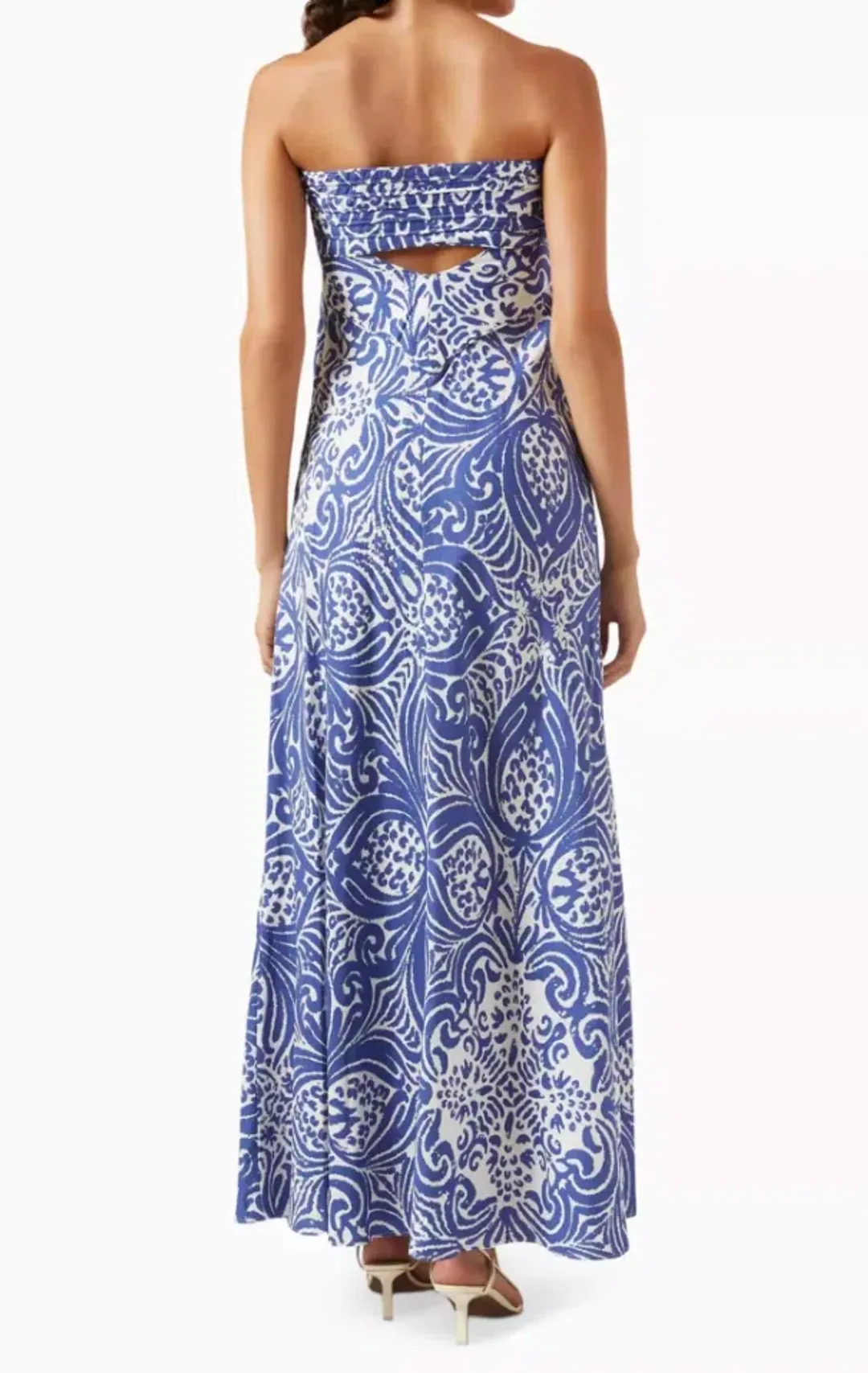 Shona Joy Pombeline Strapless Corded Maxi Dress in Ivory/Blue Print Size 8 for rent on The Volte - main image