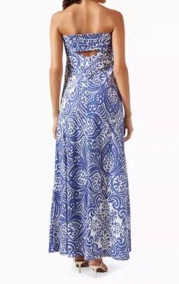 Shona Joy Pombeline Strapless Corded Maxi Dress in Ivory/Blue Print Size 8 for rent on The Volte - image 2