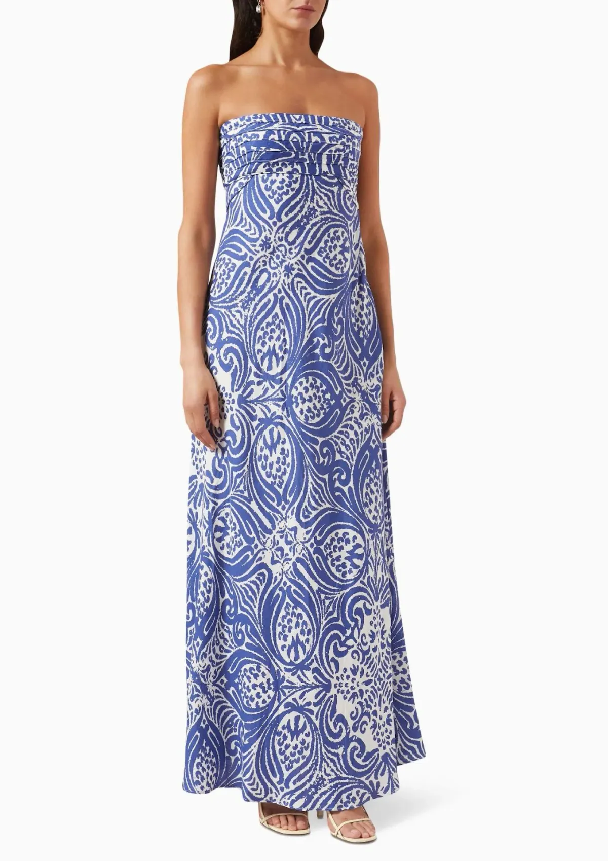 Shona Joy Pombeline Strapless Corded Maxi Dress in Ivory/Blue Print Size 8 for rent on The Volte - main image
