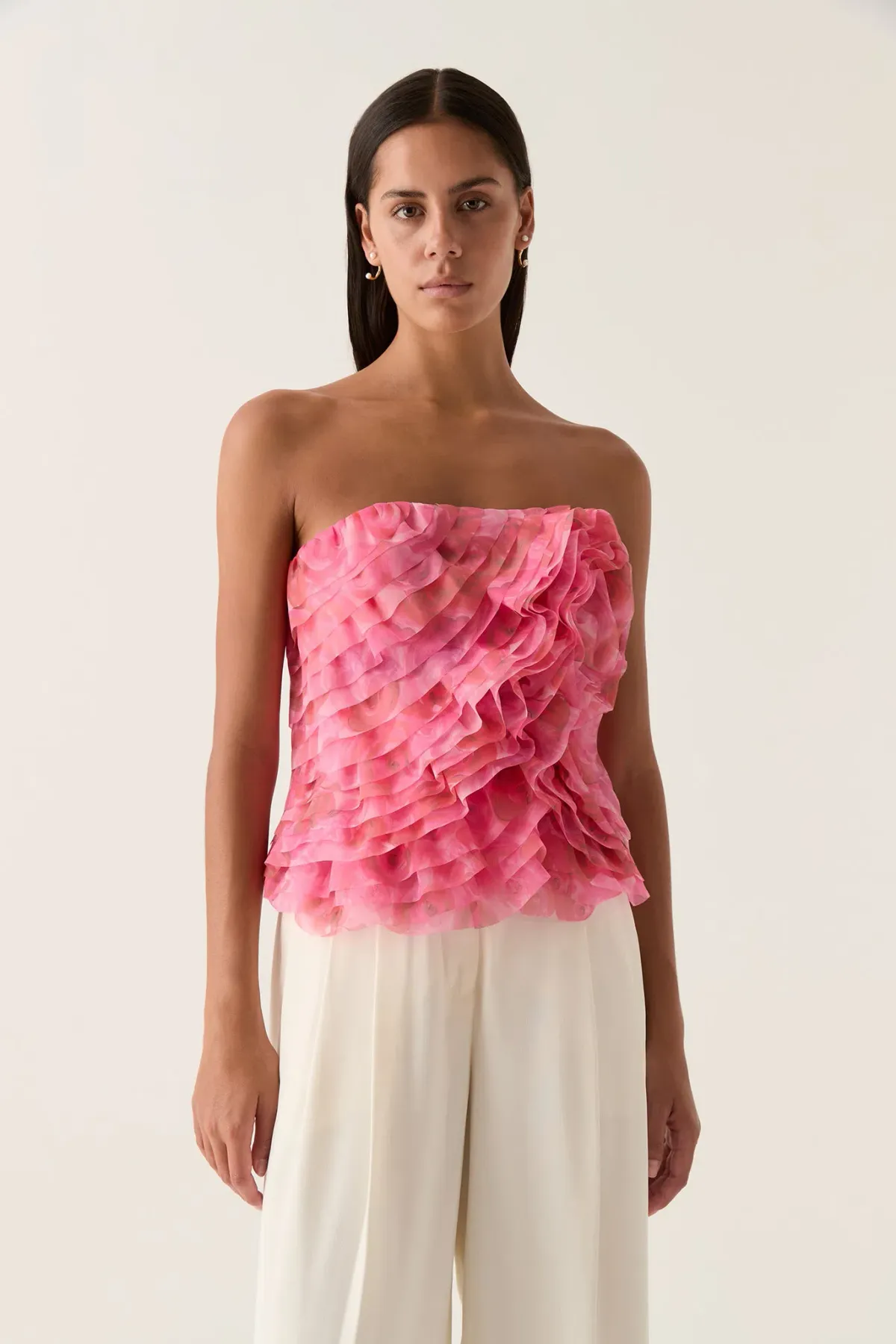 Aje Charmed Rosette Ruffle Bustier and Valeria Asymmetric Midi Skirt Set Misty Rose Size 16 - Image 2
