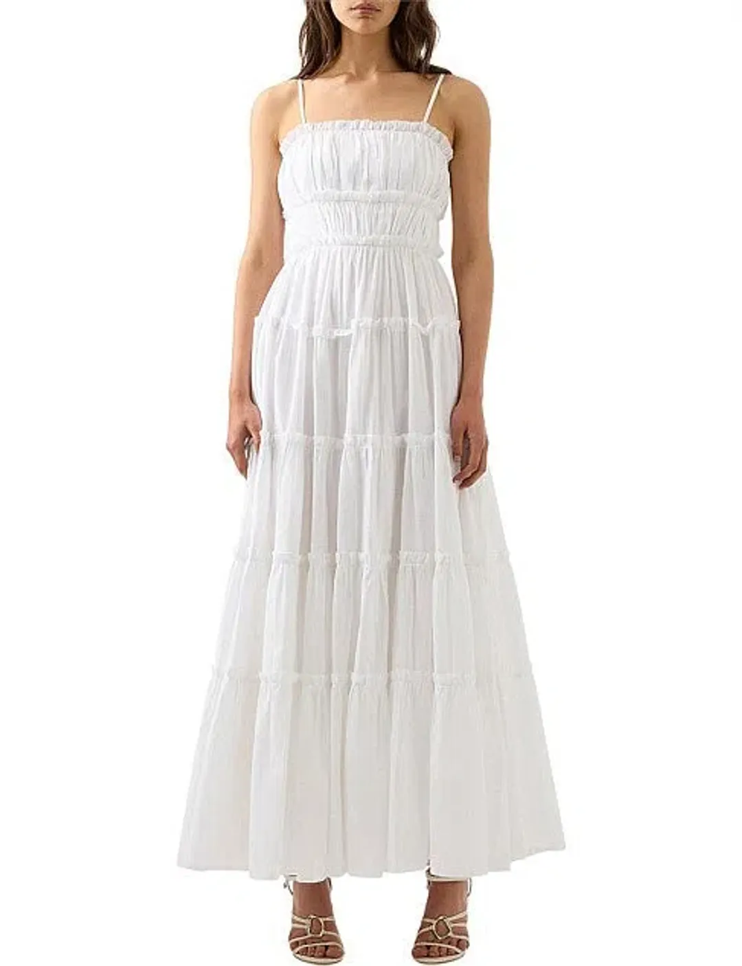 Aje Luna Tiered Maxi Dress Ivory Size 16 for rent on The Volte - main image