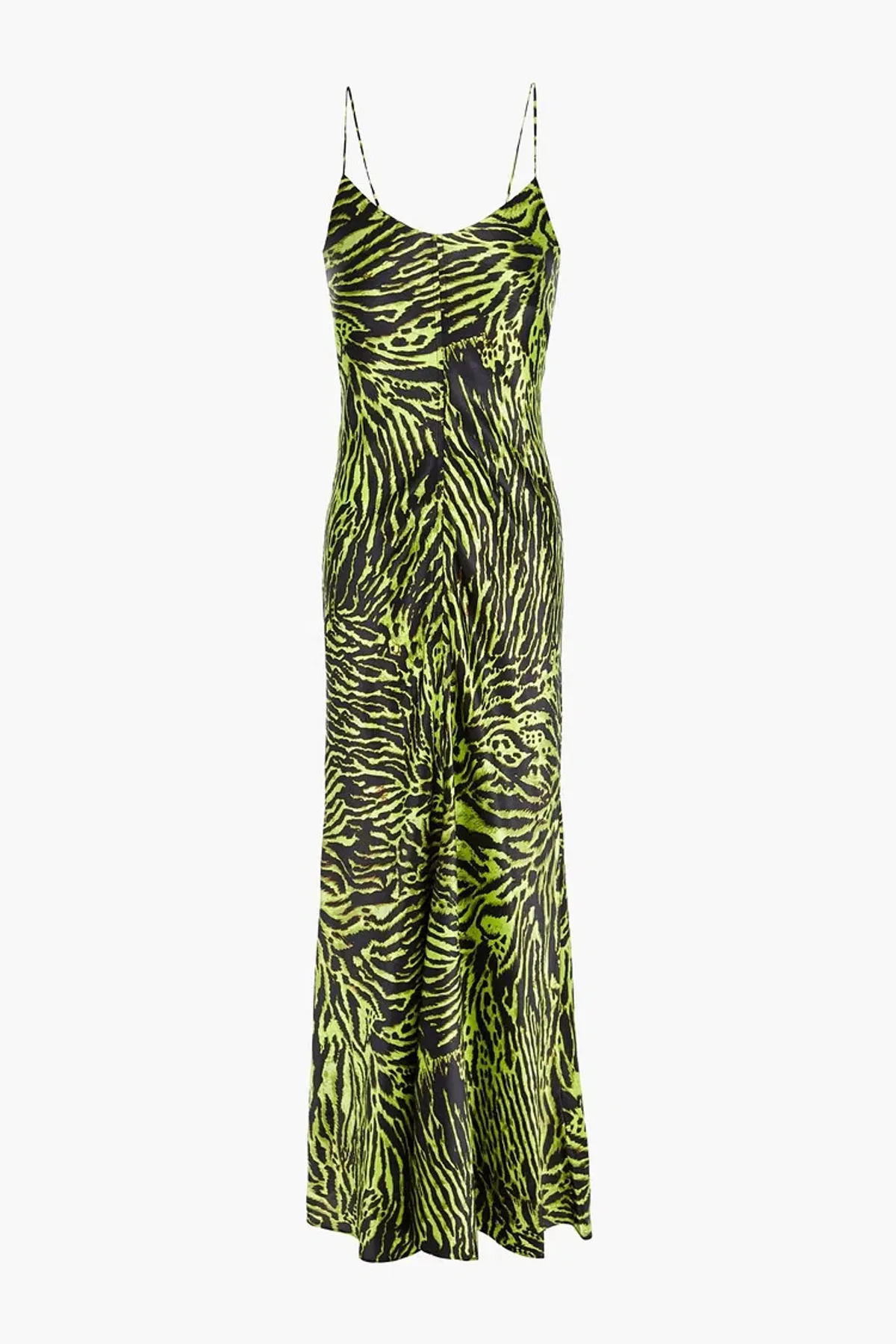 Ganni Silk Blend Satin Maxi Dress in Green Tiger Print Size M / AU 10 - Image 4