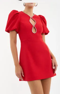 Rebecca Vallance Karina Puff Sleeve Mini Dress Red Size 8 for rent on The Volte - image 7