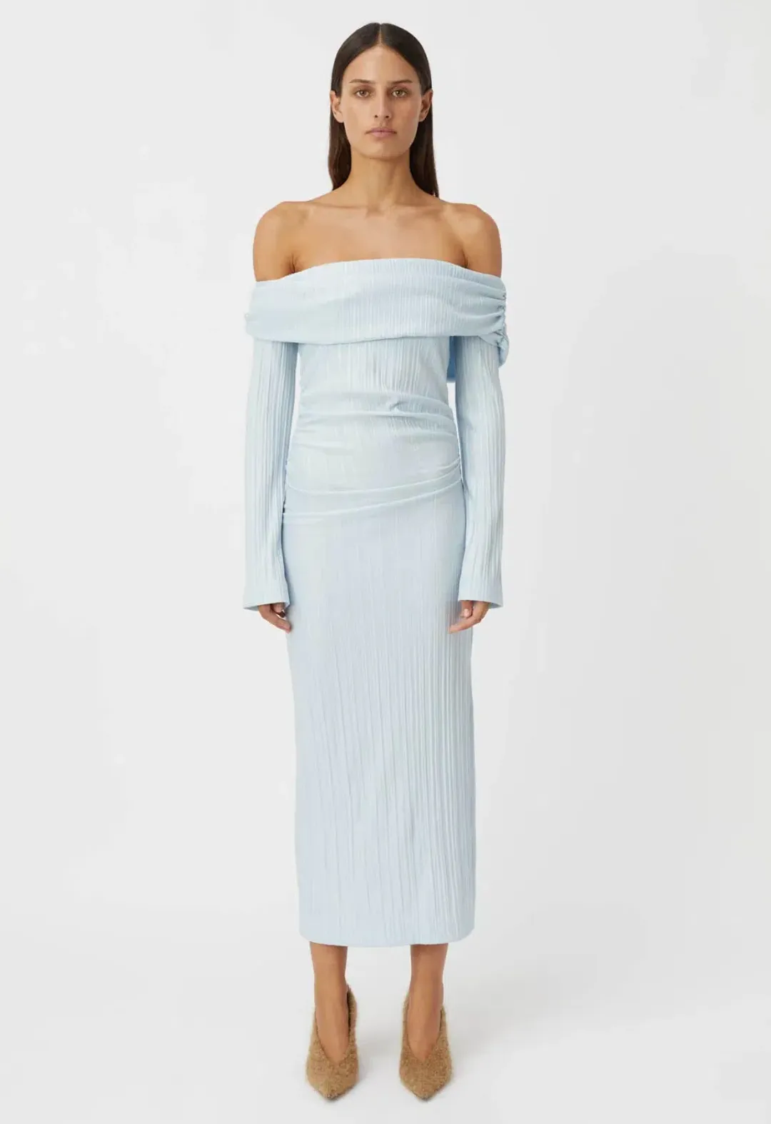 Camilla & Marc Shaw Off Shoulder Dress Sky Blue Size 8 for rent on The Volte - main image