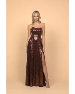 Bariano Miya Strapless Flowy A-line Gown In Chocolate Size AU 12 for rent on The Volte - image 1