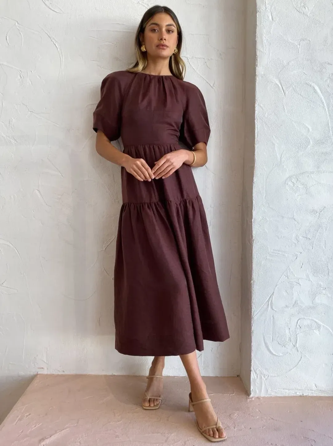 Shona Joy Marlene Open Back Midi Dress Chocolate Size 8 for rent on The Volte - main image