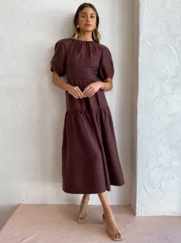 Shona Joy Marlene Open Back Midi Dress Chocolate Size 8 for rent on The Volte - image 1