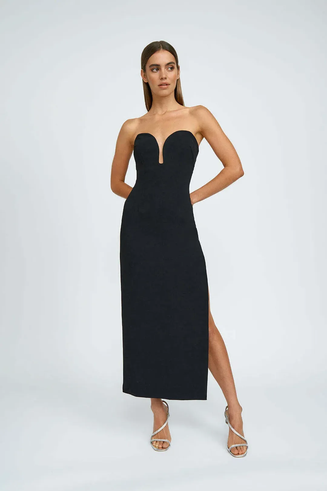 By Johnny Ginny Scoop Split Midi Dress Black Size 8 for rent on The Volte - main image