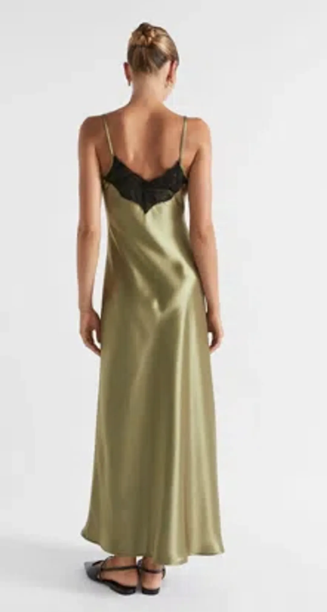 SEED Satin Lace Trim Slip Dress pistachio size 4 for rent on The Volte - main image