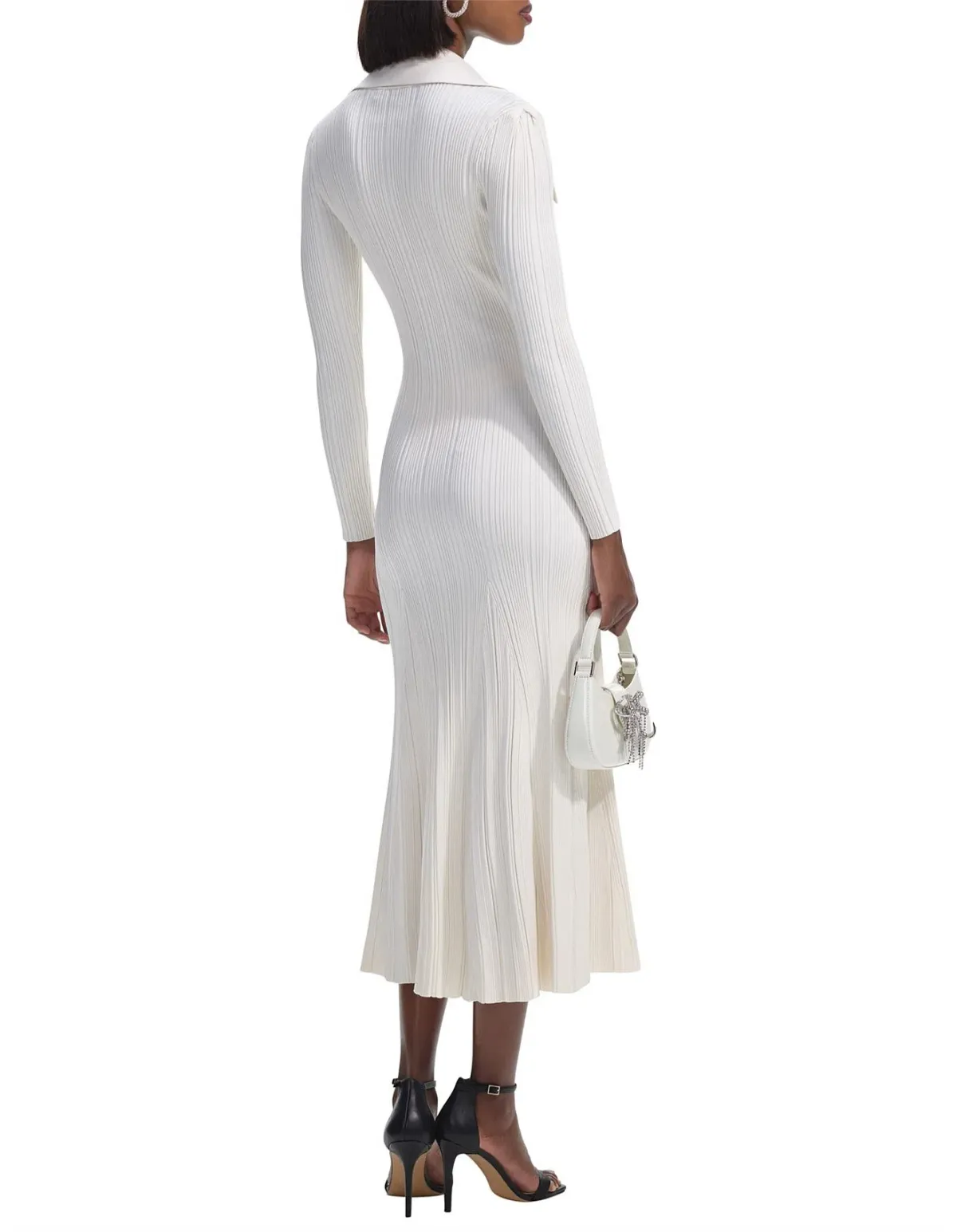 Self Portrait Ribbed Knit Midi Dress Cream Size 8 - Image 2