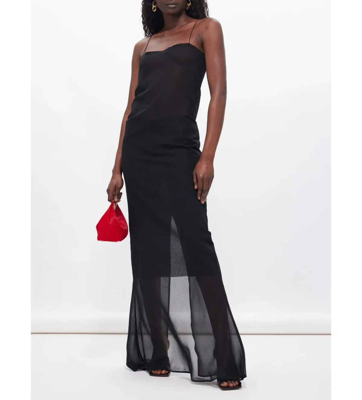 Jacquemus Brezza Slit-hem Chiffon Gown Black Size 8 for rent on The Volte - main image