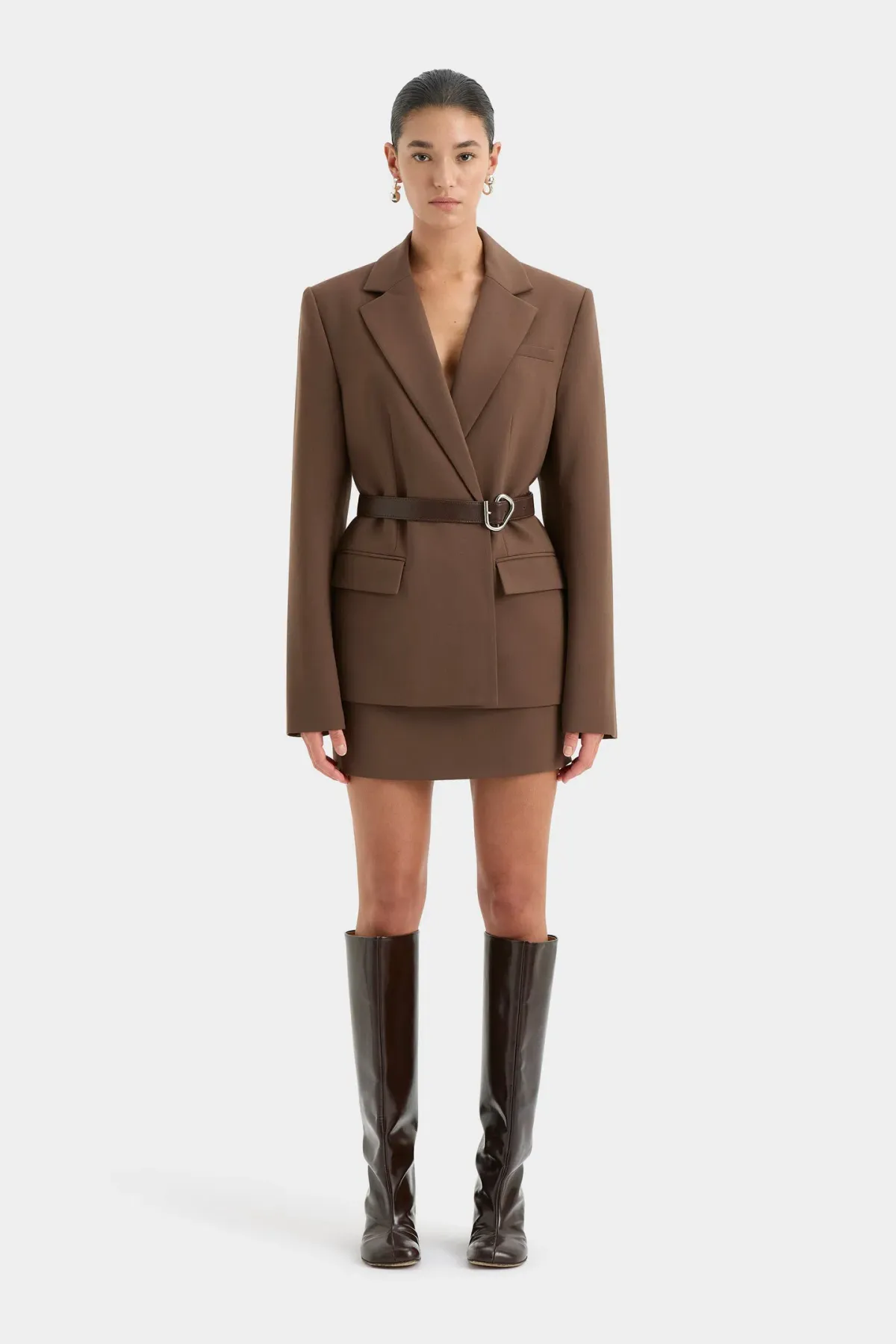 Sir the Label Bromley Tailored Blazer, Mini Skirt and Bodice Set Chocolate Size AU 10 - Image 1