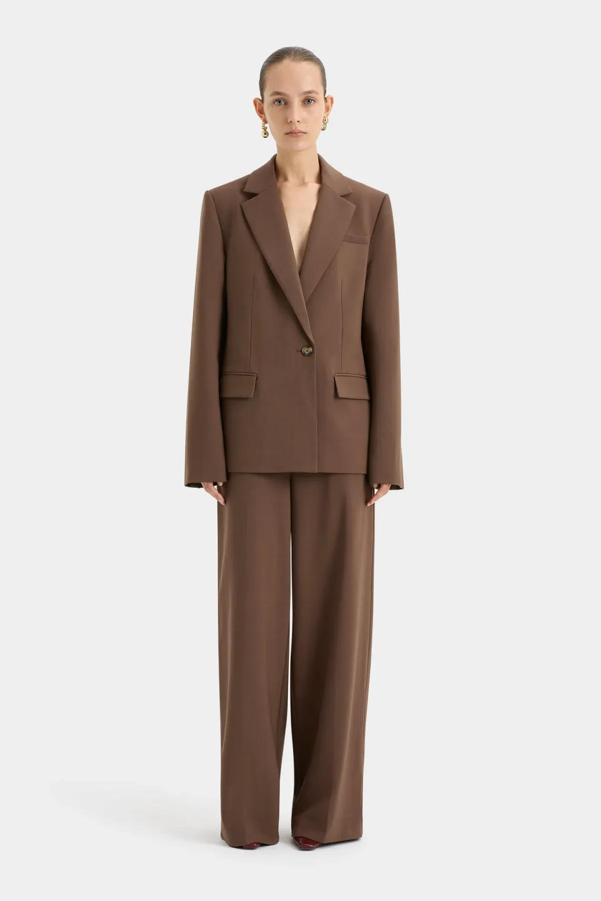 Sir the Label Bromley Tailored Blazer, Bodice and Pant Set Chocolate Size AU 8 - Image 1