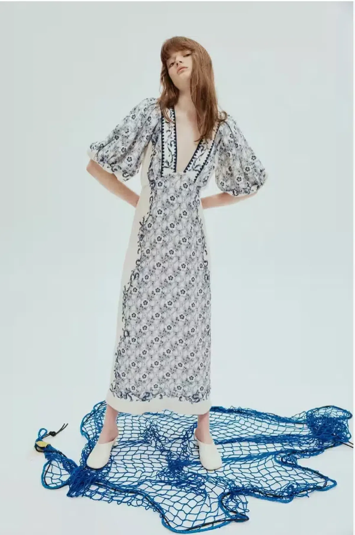 Alemais Airlie Midi Dress White/Blue Floral Size 10 - Image 1