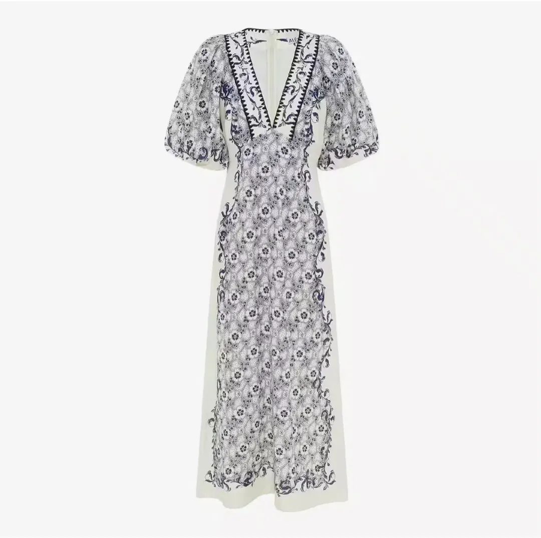 Alemais Airlie Midi Dress White/Blue Floral Size 10 for rent on The Volte - main image