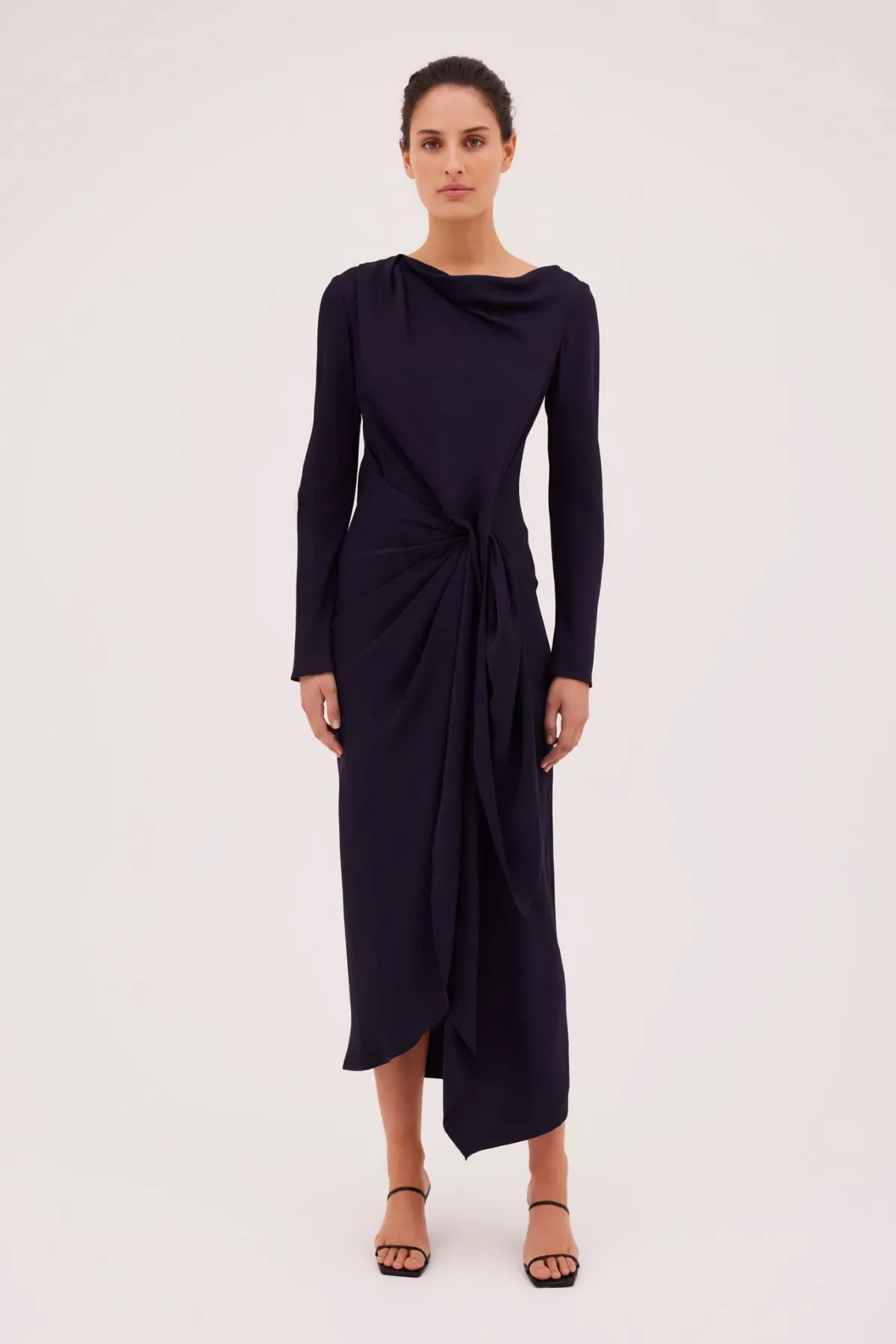 Bianca Spender Satin Crepe Mori Midi Dress Navy Size 16 - Image 1