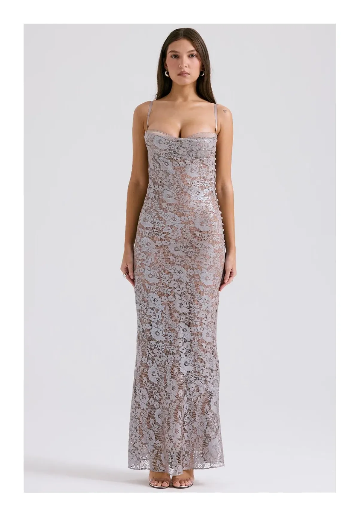 House of CB Azzurra Ice Blue Lace Godet Maxi Gown Size S/ AU 8 for rent on The Volte - main image