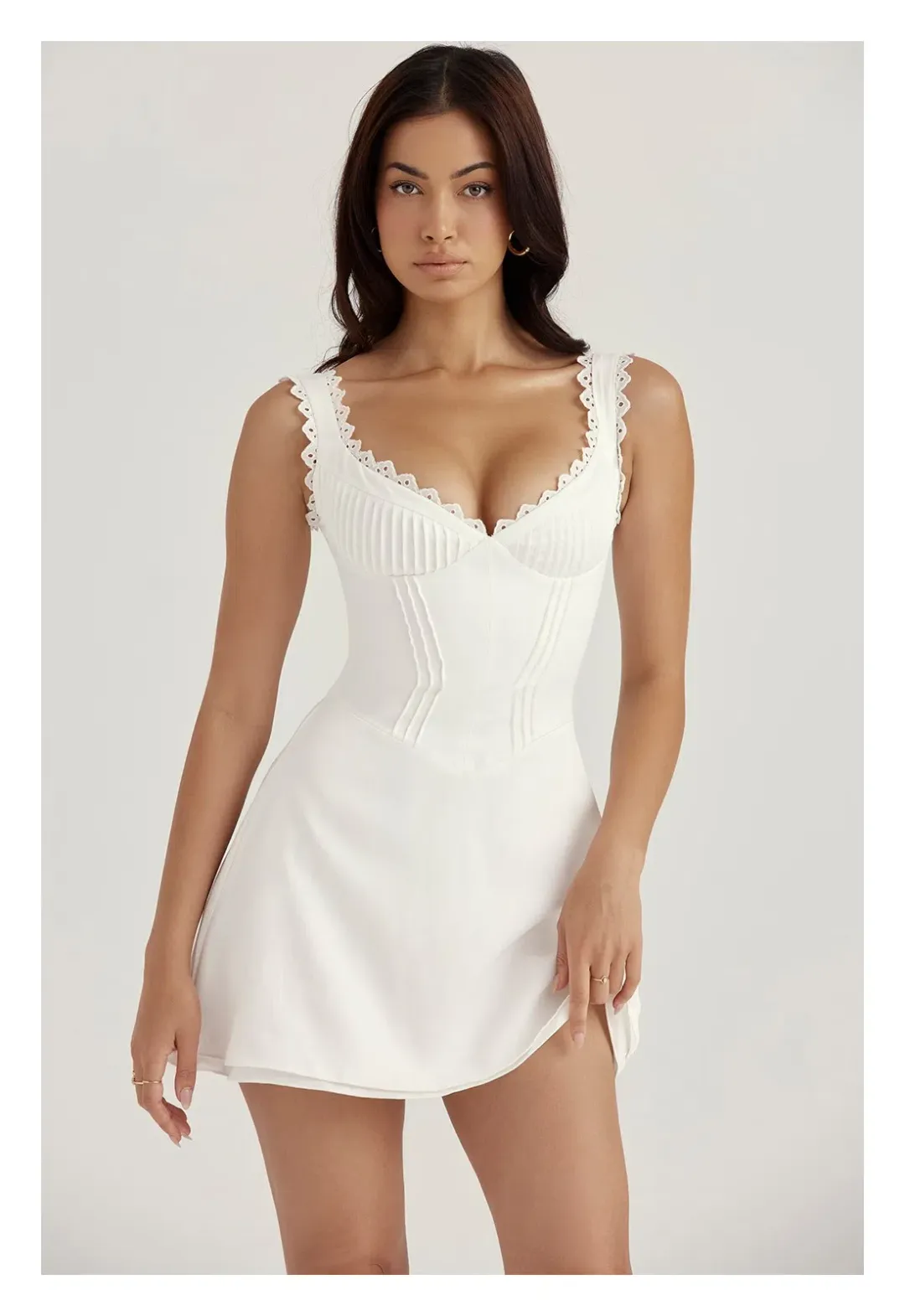 House of CB Tilly Pin Tuck Mini Dress White Size XS/ AU 6 for rent on The Volte - main image