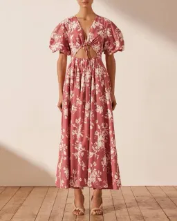 Shona Joy Cali Short Sleeve Cut Out Midi Dress Print Size 10 for rent on The Volte - image 1