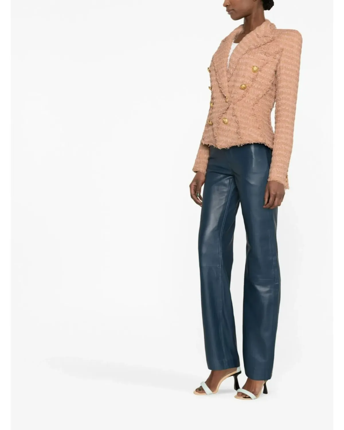 Balmain Double-Breasted Cotton-blend Bouclé Blazer Neutrals Size 8 - Image 4