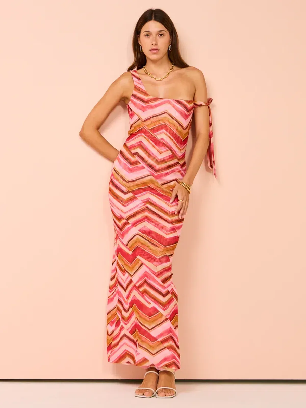 Issy Panelled Maxi Dress In Chevron Print Size AU 6 - Image 1