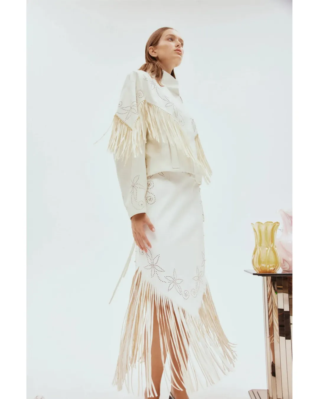 Alemais Barbara Fringe Skirt in White Size AU 10 for rent on The Volte - main image