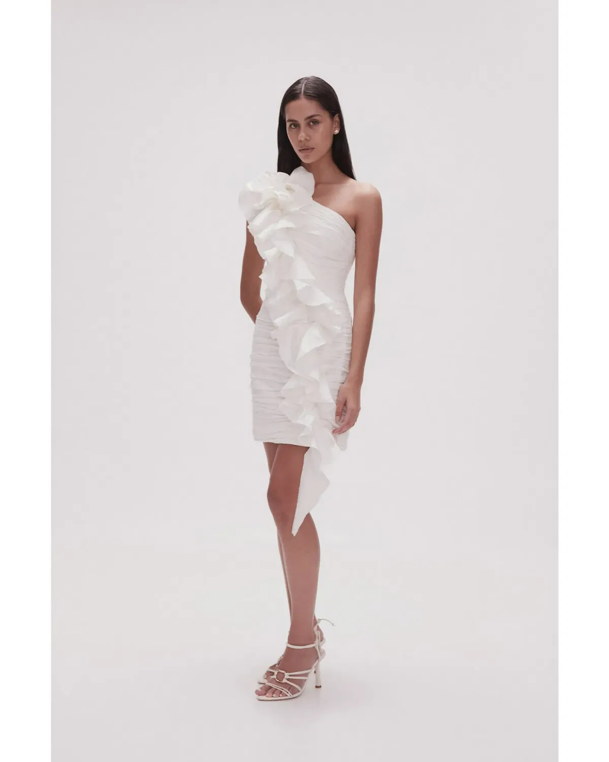 Aje Adelia Ruffle Mini Dress Ivory Size AU 12 - Image 2