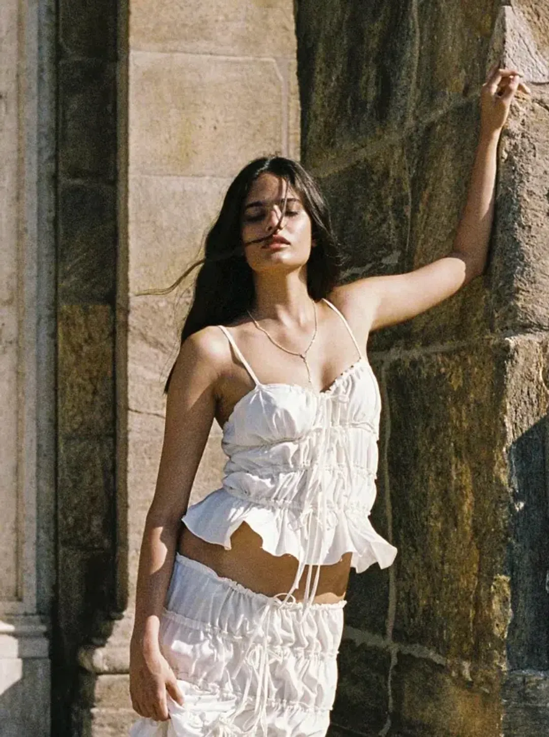 Mirror Palais Tunnel Ruffle Mini Skirt & Cami Top Set in Cloud Size S/ Au 8 for rent on The Volte - main image