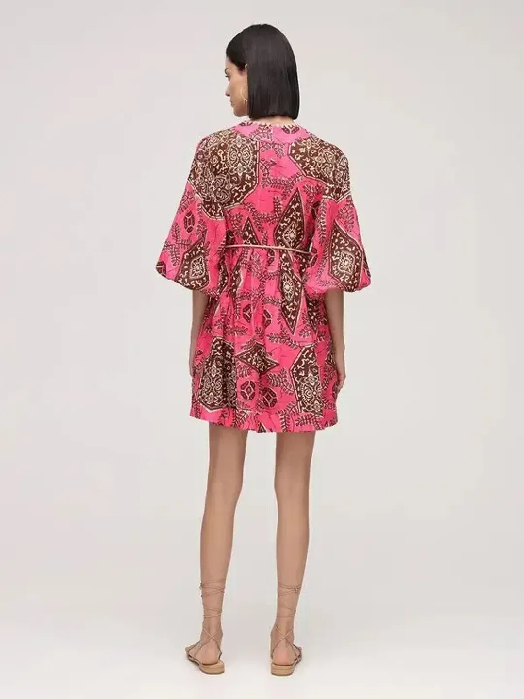 Zimmermann Lulu Plunge Printed Mini Dress in Pink Size 0P/ AU 6 for rent on The Volte - main image