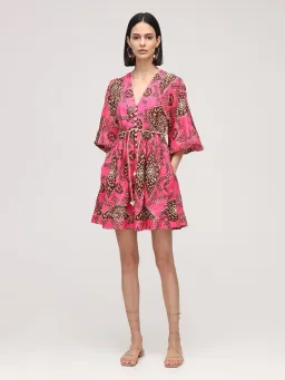 Zimmermann Lulu Plunge Printed Mini Dress in Pink Size 0P/ AU 6 for rent on The Volte - image 1