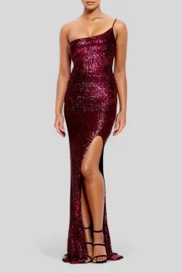 Nookie Demi One Shoulder Gown in Red Burgundy Size 8 for rent on The Volte - image 1