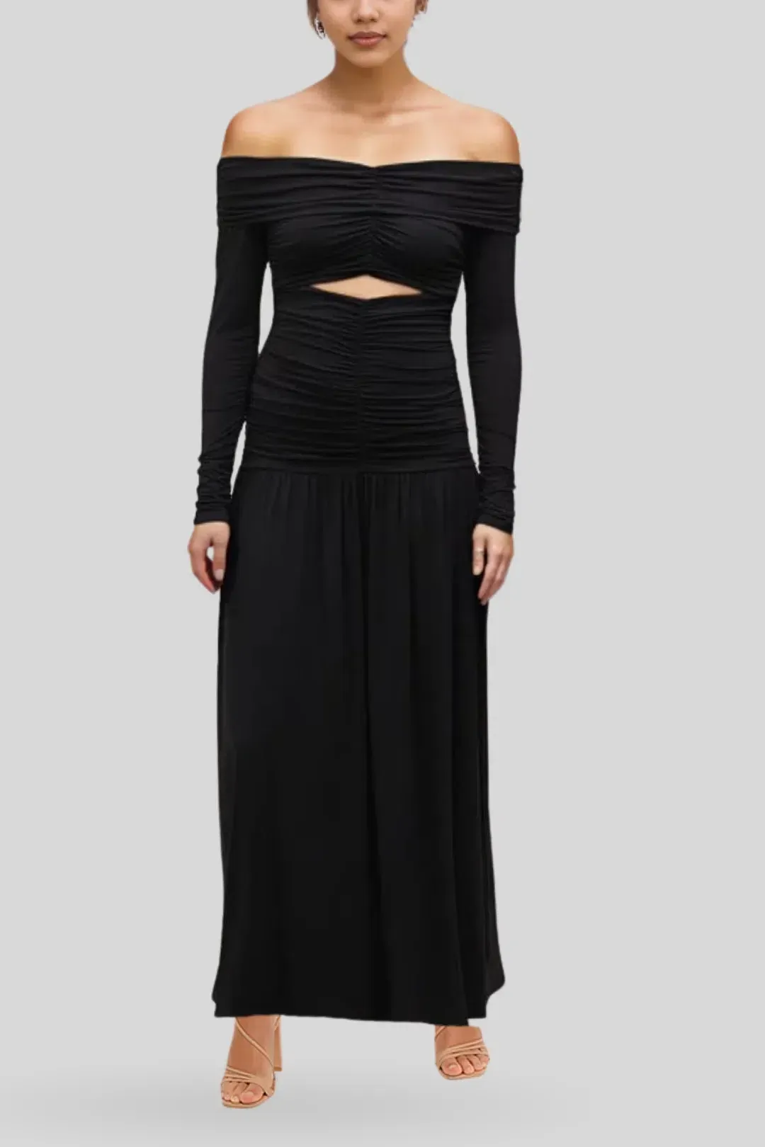 Minima Esenciales Loretta Ruched Maxi Dress Black Size 6 for rent on The Volte - main image