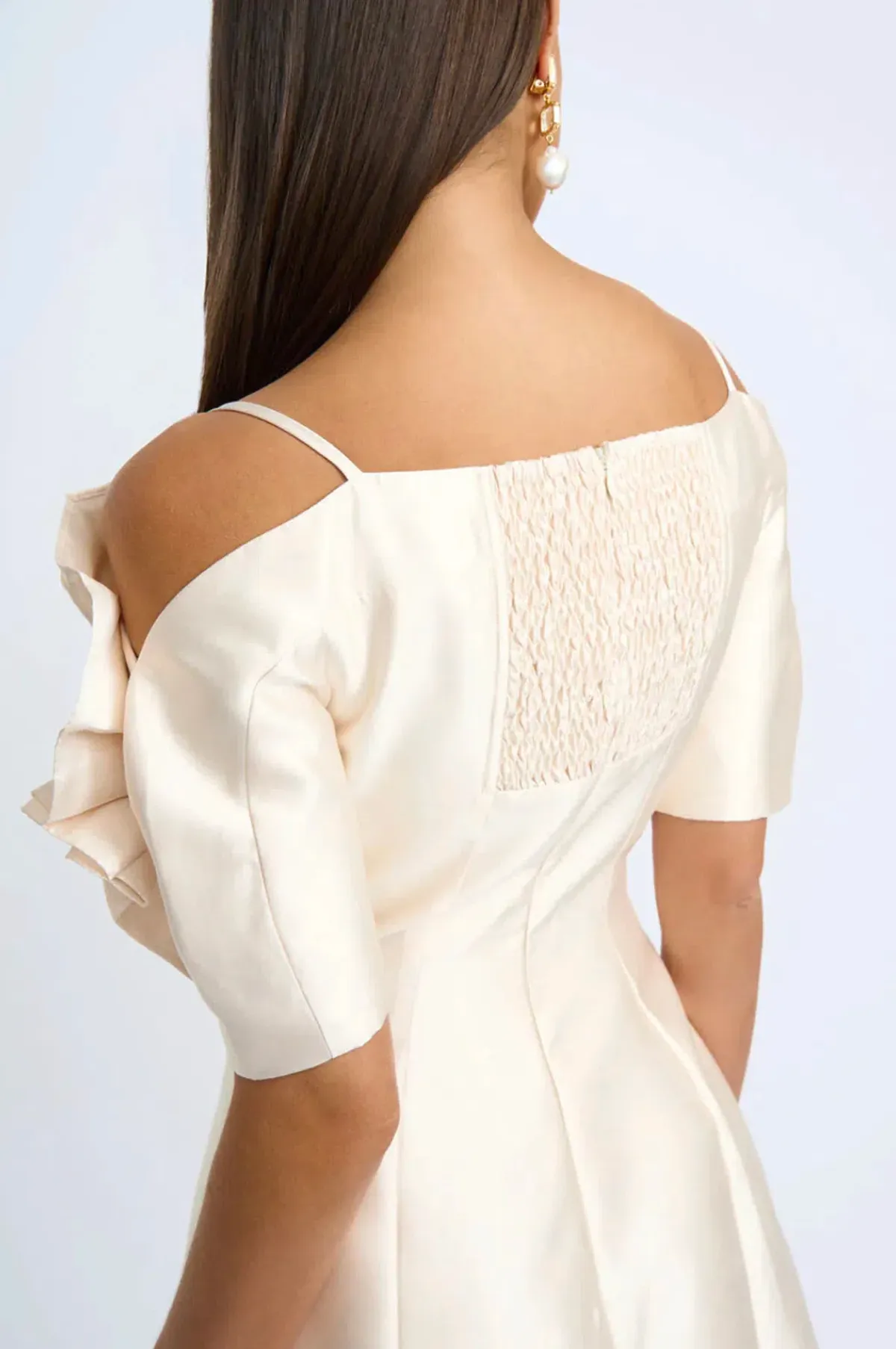 By Johnny Ramira Off Shoulder Mini Dress Champagne Size 8 - Image 5