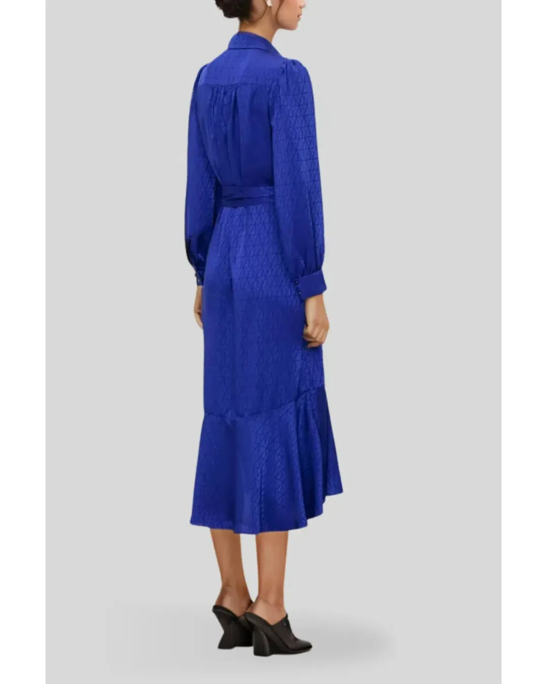 Veronika Maine Monogram Jacquard Midi Dress in Blue Jewel Size AU 10 for rent on The Volte - main image