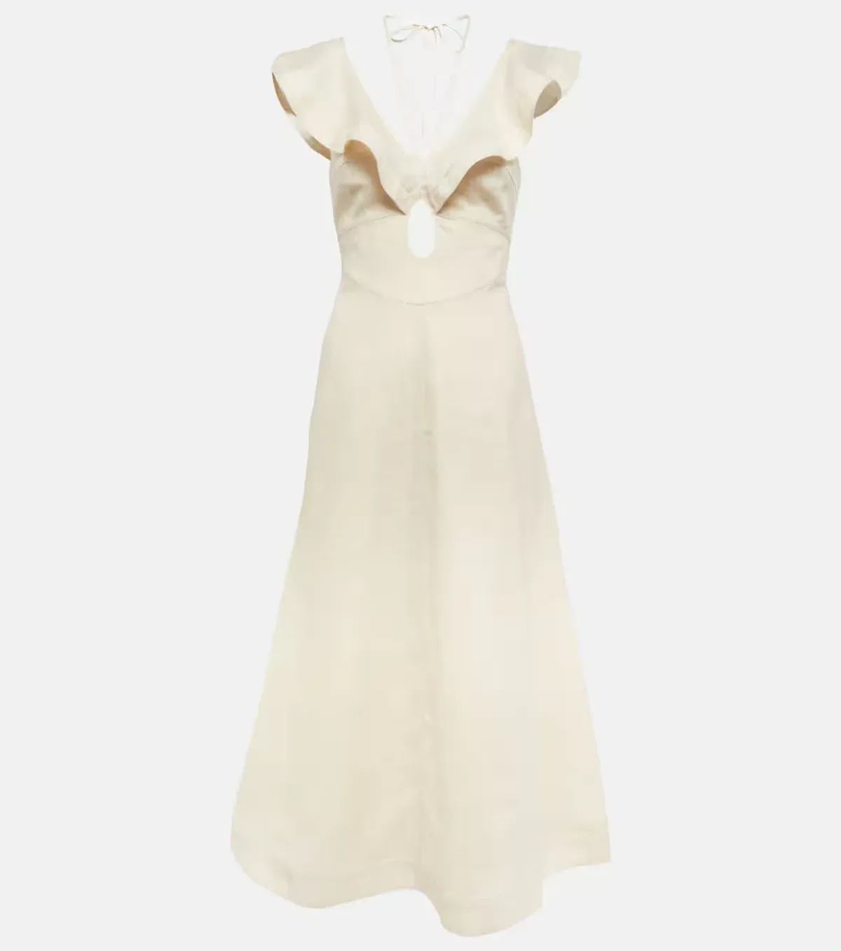 Zimmermann Halcyon Cutout Ruffled Shell Embellished Linen Midi Dress Cream Size 4/AU 16 - Image 3