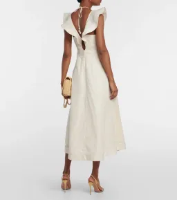 Zimmermann Halcyon Cutout Ruffled Shell Embellished Linen Midi Dress Cream Size 4/AU 16 for rent on The Volte - image 2