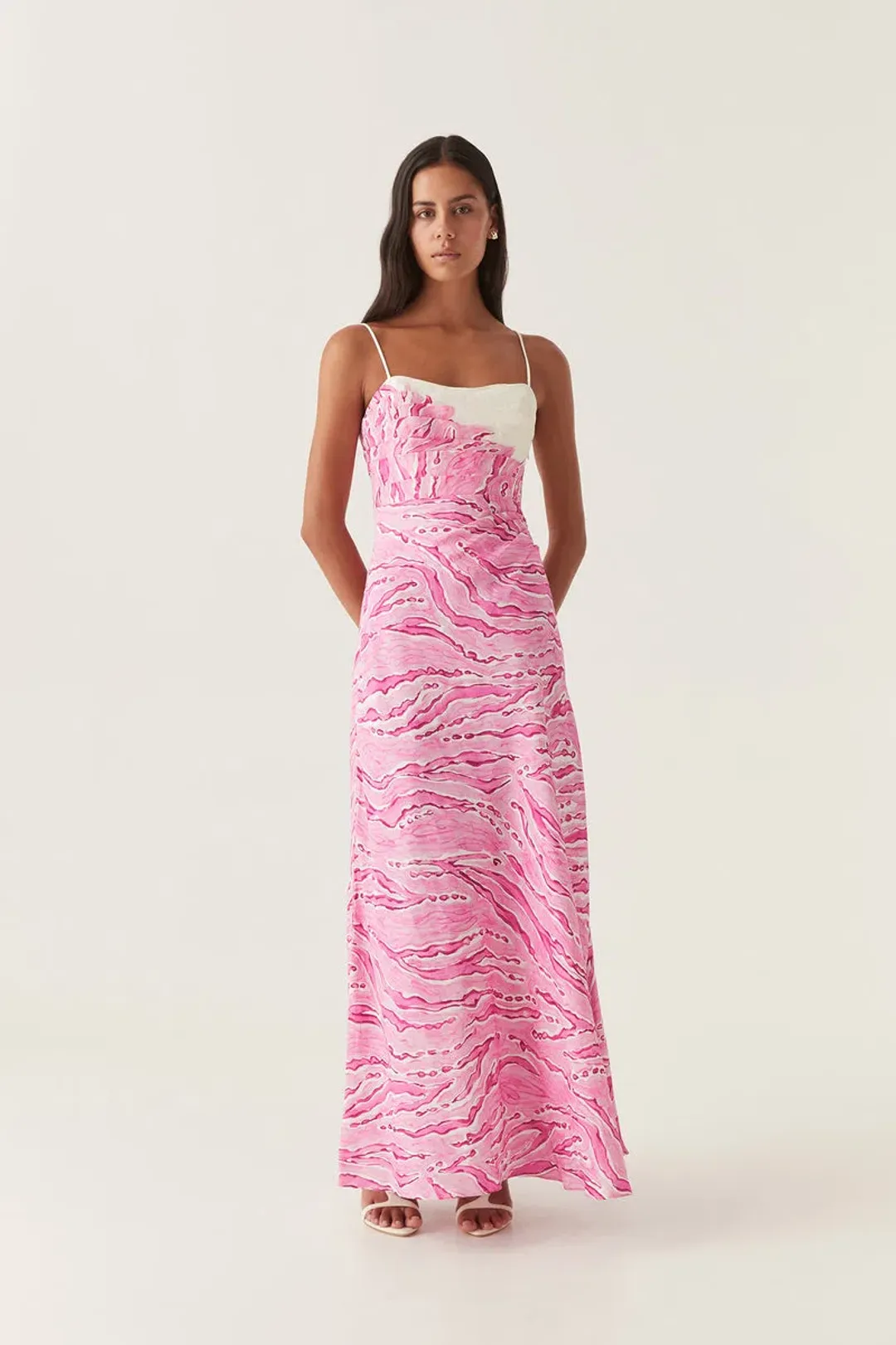 Aje Clarice Draped Linen-blend Maxi Dress Pink Size 6 for rent on The Volte - main image