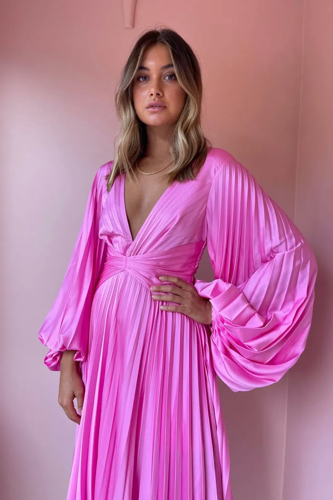 Acler Palms Pleat Dress Confetti Pink Size 12 for rent on The Volte - main image