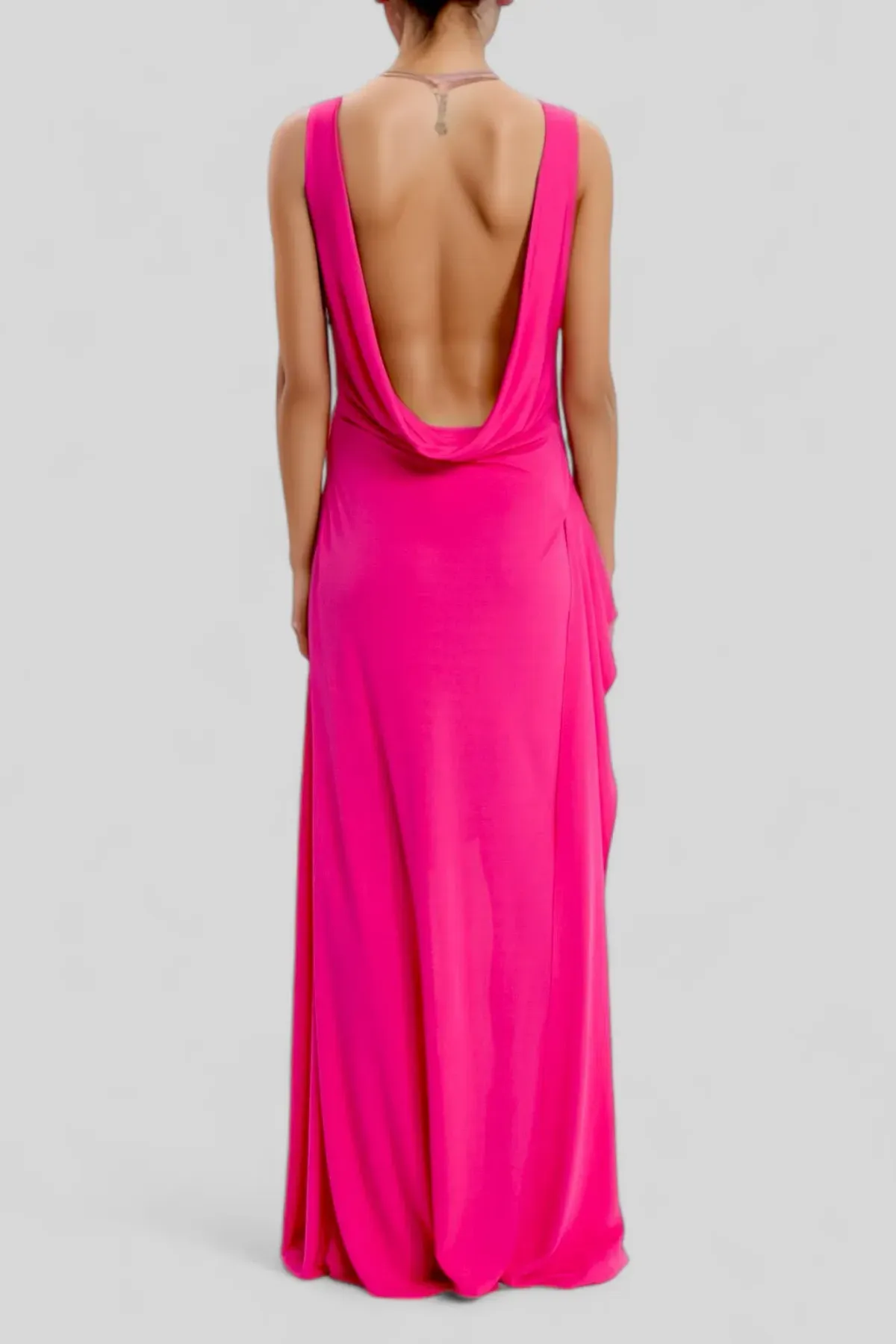 CUE Fuschia Floor Length Cowl Back Gown Size 10 - Image 2