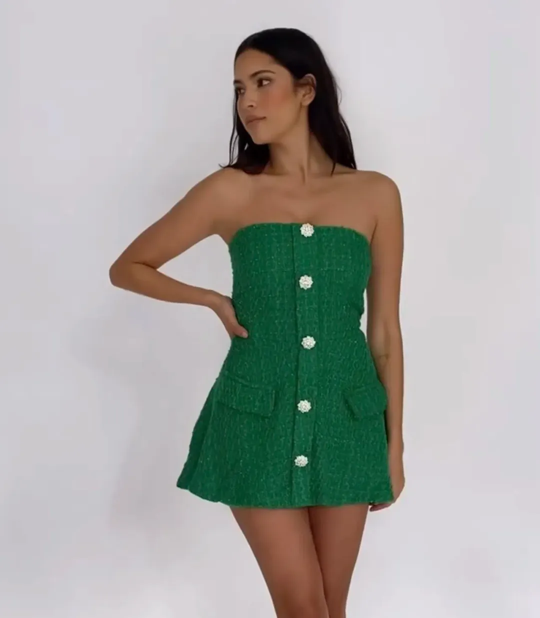 Lurelly Tweed Mini Dress Green Size 6 for rent on The Volte - main image