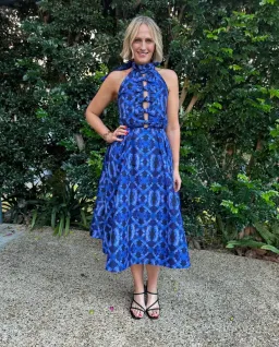 Rebecca Vallance Shiloh Halter Midi Dress Blue Size 10 for rent on The Volte - image 1