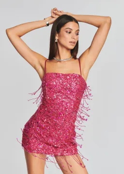 Retrofete Heather Sequin Star Fringe Mini Dress Fuchsia Size M / AU 10 for rent on The Volte - image 2