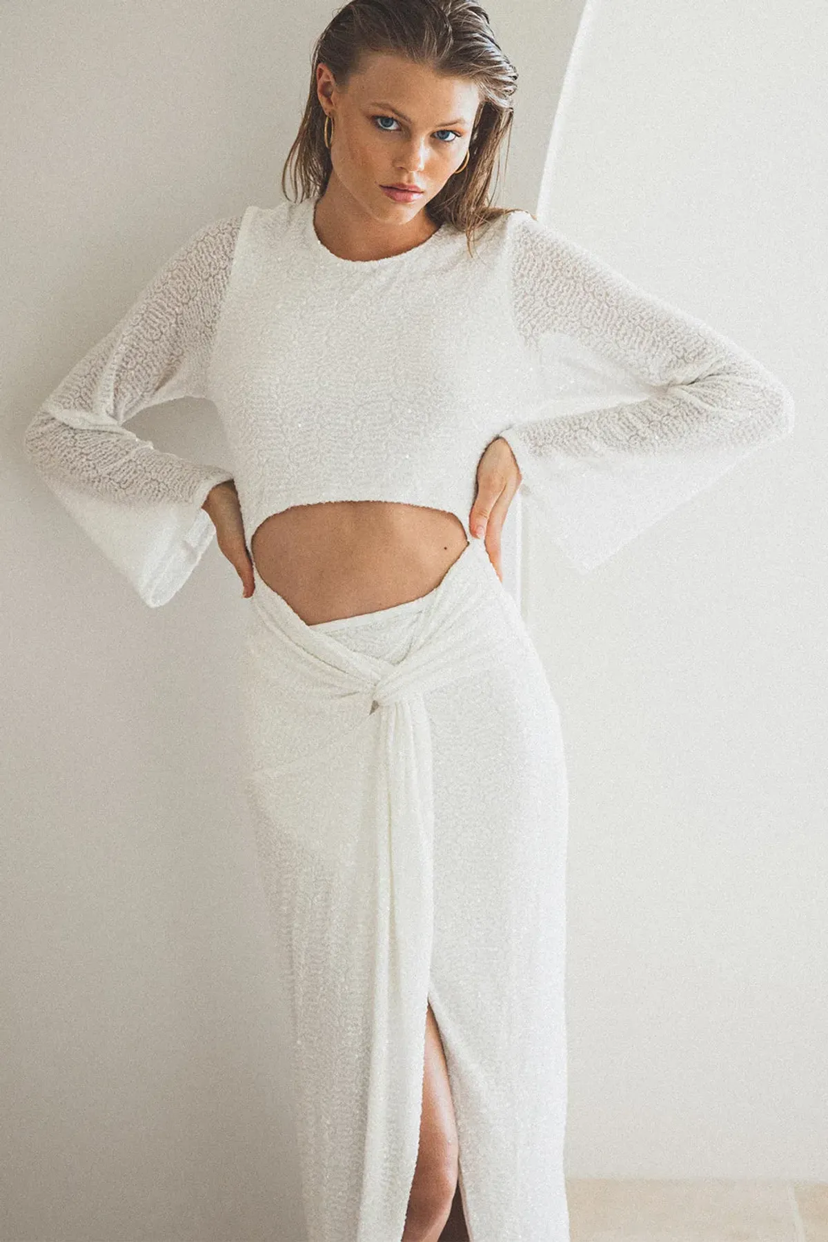 Winona Reyna Knot Midi Dress Sparkle White Size 12 - Image 3