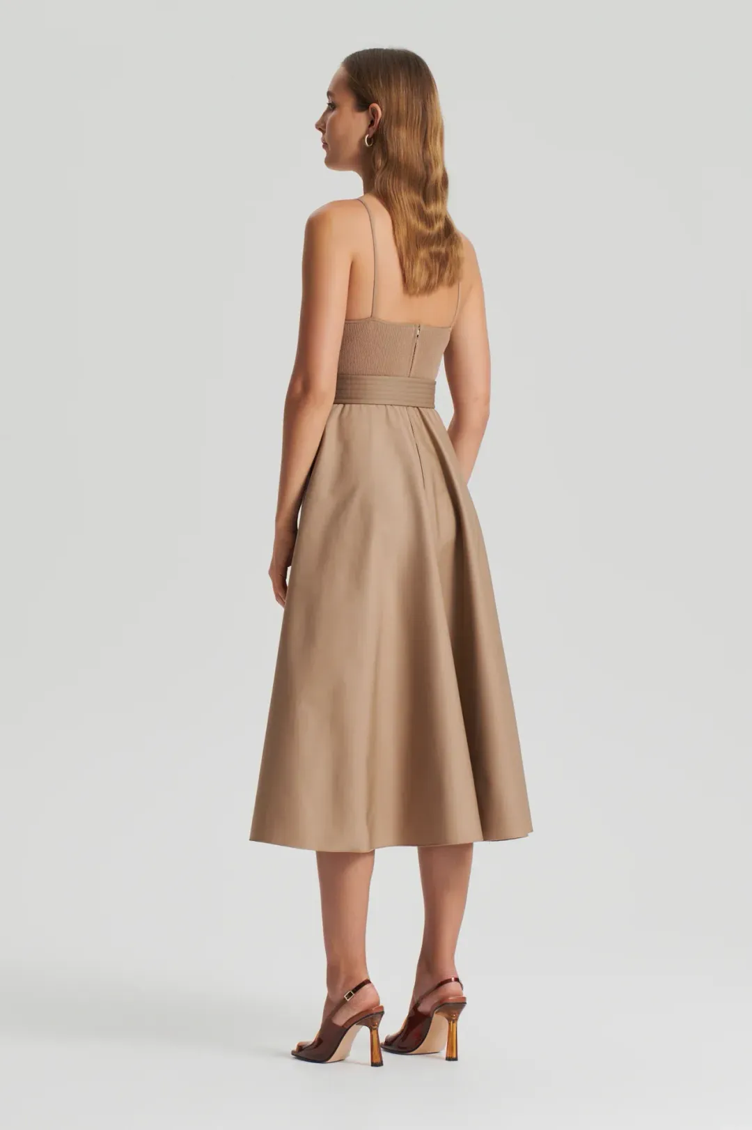 Scanlan Theodore Crepe Knit Camisole Midi Dress Camel Size 8 for rent on The Volte - main image